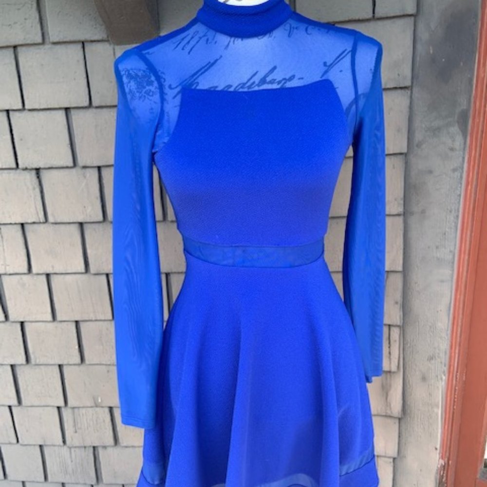 MATERIAL GIRL blue long sleeve mesh dress
